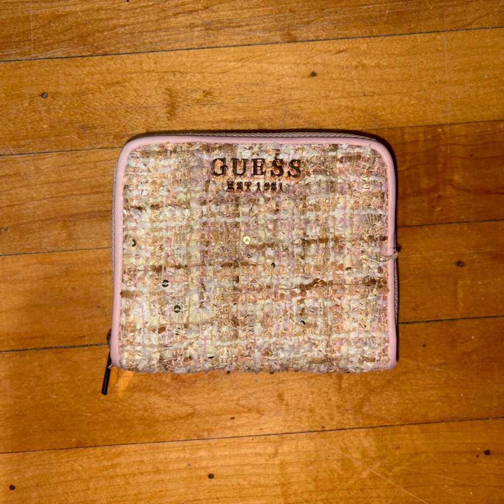 Guess Pink and Gold Sequin Zip Wallet